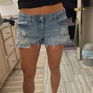 Express Light Blue Distressed Jean Shorts